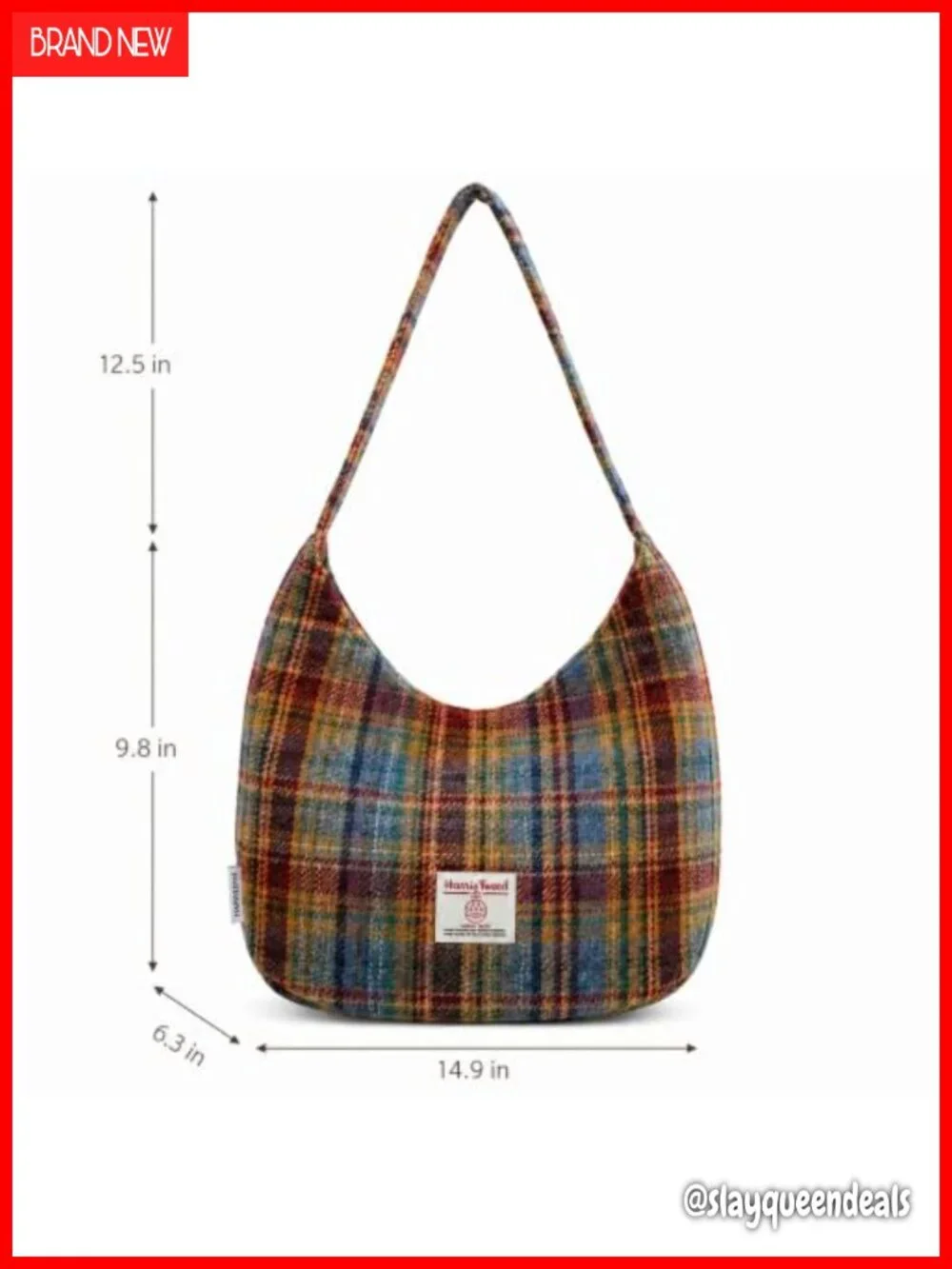 Tweed Plaid Hobo Shoulder Bag Gingham Patchwork